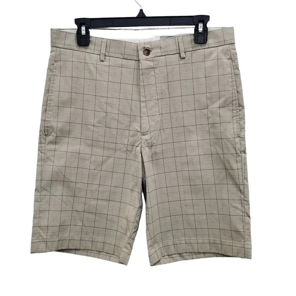 Greg Norman Men's Beige Taupe Plaid Stretch Flat Front 10" Golf Shorts‎ Size 32